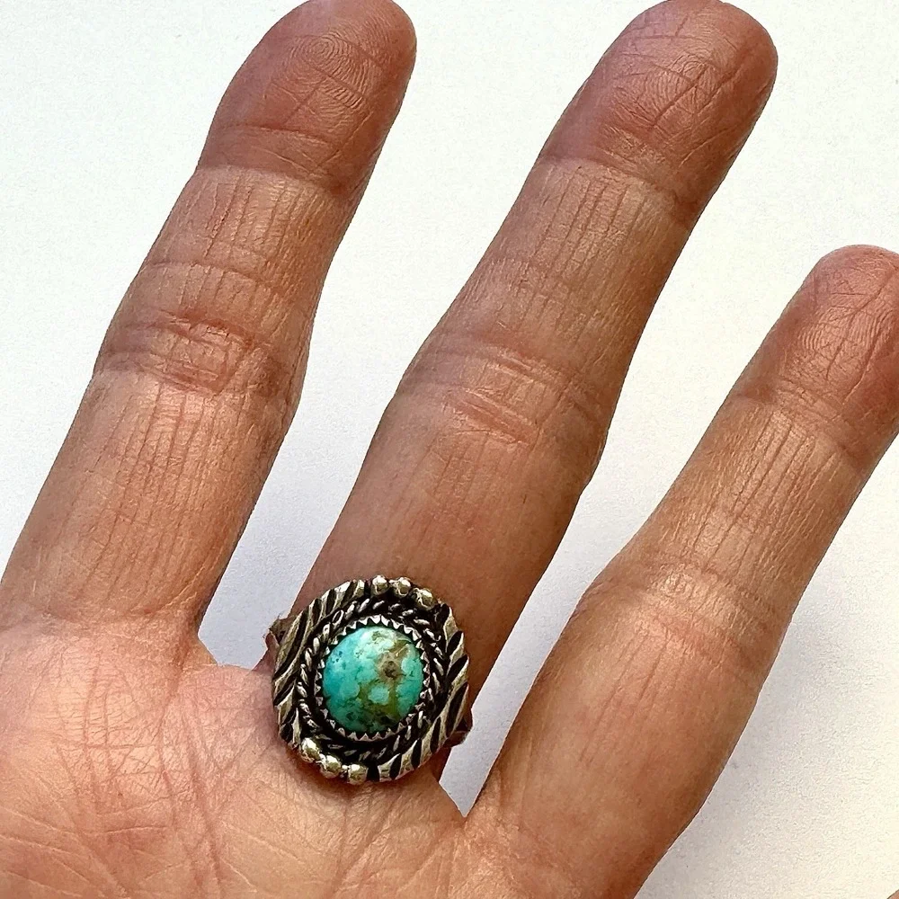 Navajo Nugget Turquoise Ring Sz 8 Sterling F Martinez Native Amircan